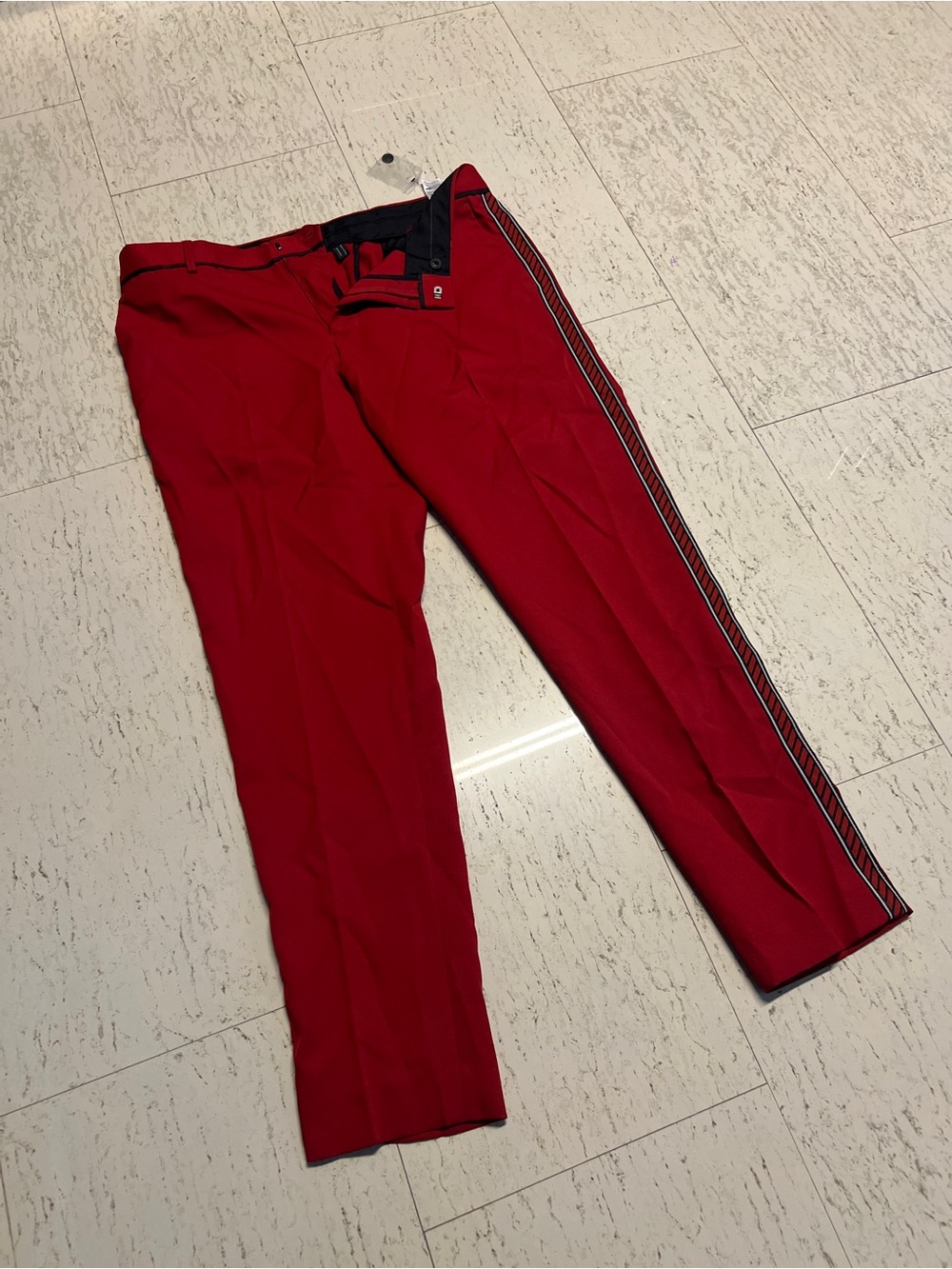 Topman Tyga Red Trousers (Red with with Black & White Side Stripes)
